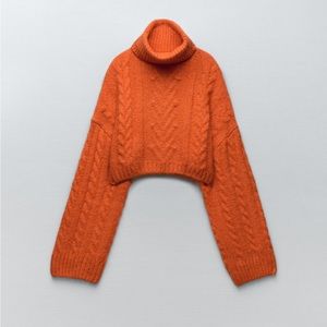 Zara Orange Crop Cable-knit Sweater